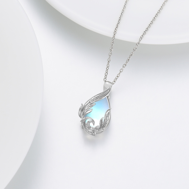 Colar com pingente de algas marinhas em prata esterlina em forma de gota com pedra da lua-3