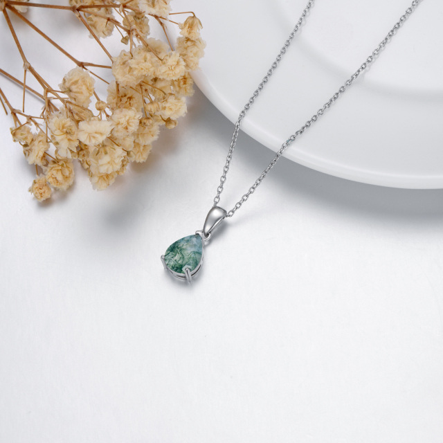 Sterling Silver Drop Shaped Moss Agate Pendant Necklace-5