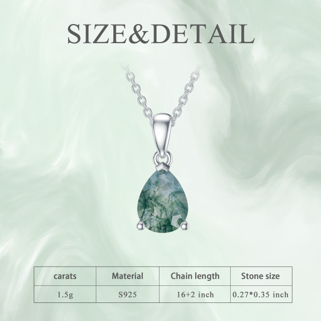 Sterling Silver Drop Shaped Moss Agate Pendant Necklace-6