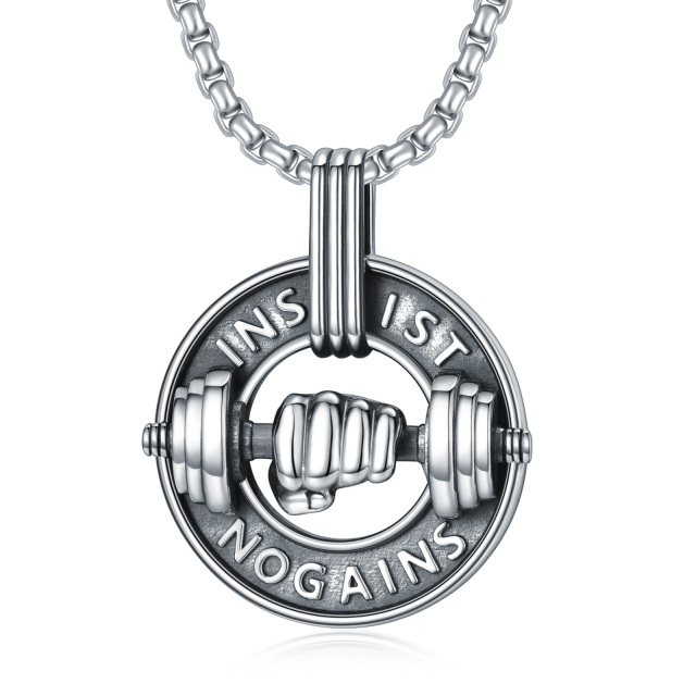 Sterling Silver Dumbbell Pendant Necklace for Men-1