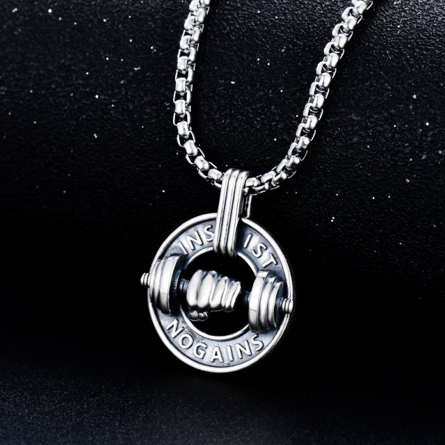 Sterling Silver Dumbbell Pendant Necklace for Men-3