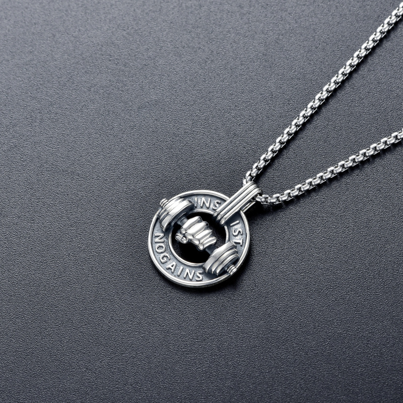 Collier en argent sterling avec pendentif haltère pour hommes-4