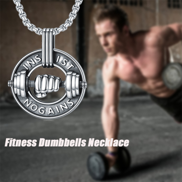 Sterling Silver Dumbbell Pendant Necklace for Men-5