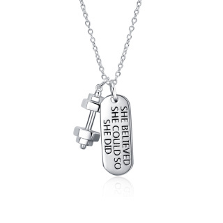 Sterling Silver Dumbbell Pendant Necklace With Engraved Word For Women Best Friend-1