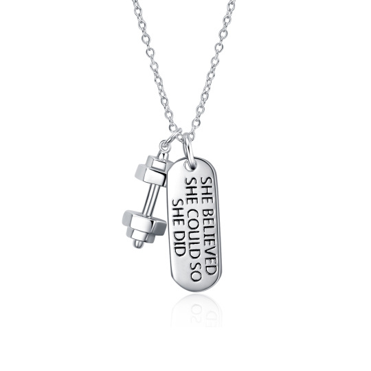 Sterling Silver Dumbbell Pendant Necklace She Believed She Could So She Did