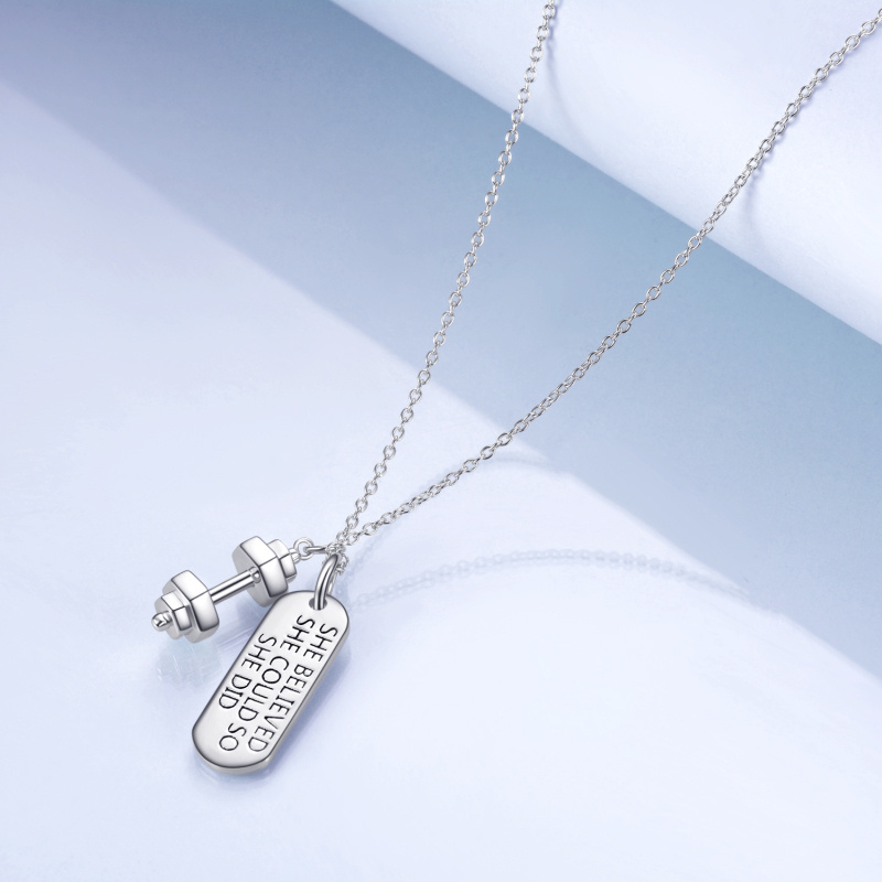 Collar con colgante de mancuerna de plata de ley con palabra grabada para mujer, mejor amiga-3