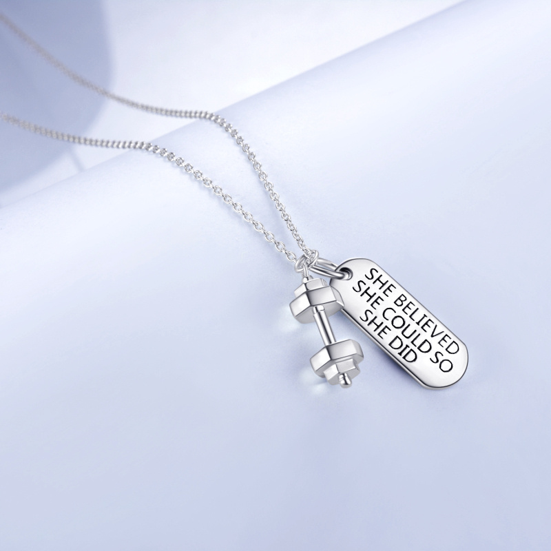 Collar con colgante de mancuerna de plata de ley con palabra grabada para mujer, mejor amiga-4