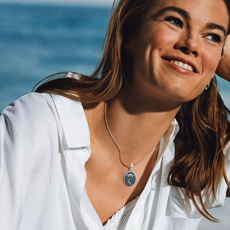 Sterling Silber Adler Mond Sonne personalisierte Foto Medaillon Halskette-2