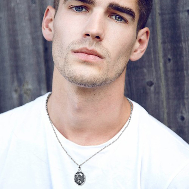 Sterling Silber Adler Mond Sonne personalisierte Foto Medaillon Halskette-3