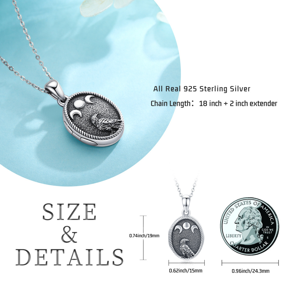 Sterling Silver Eagle & Moon & Sun Personalized Photo Locket Necklace-6