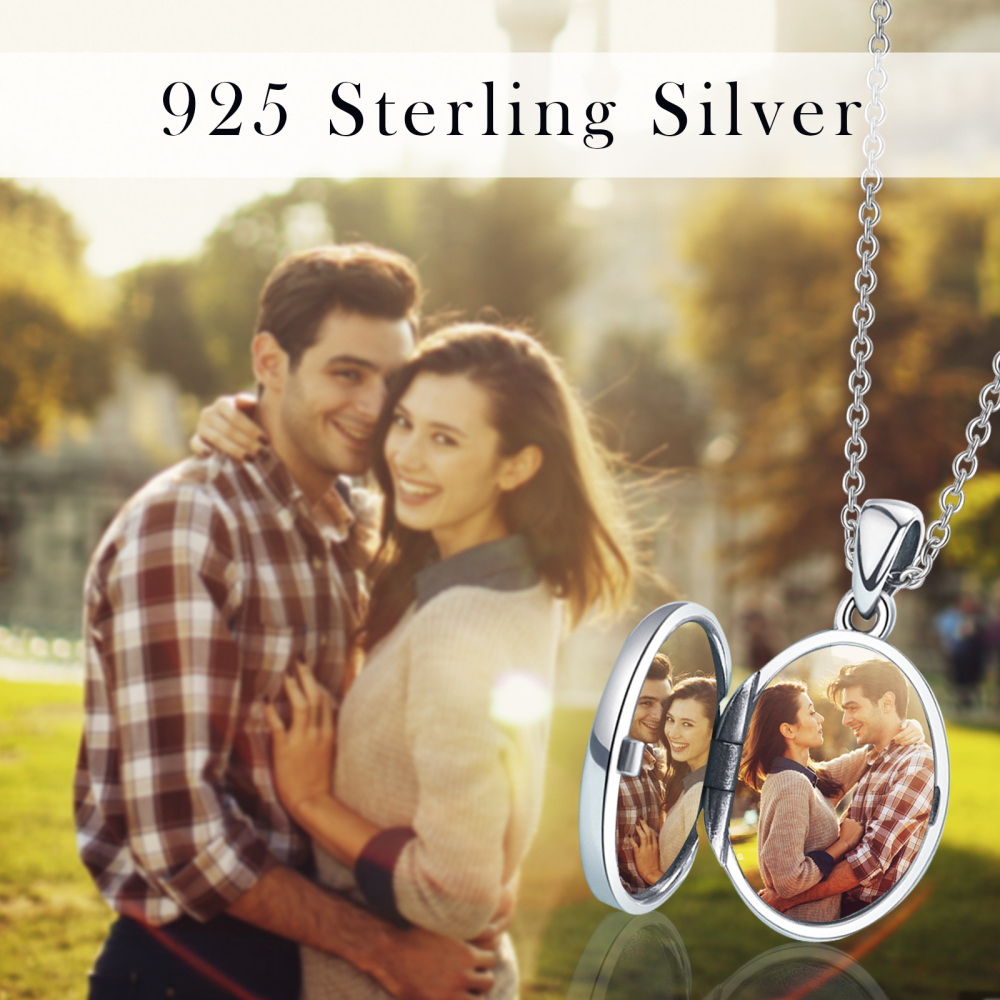 Sterling Silver Eagle & Moon & Sun Personalized Photo Locket Necklace-7