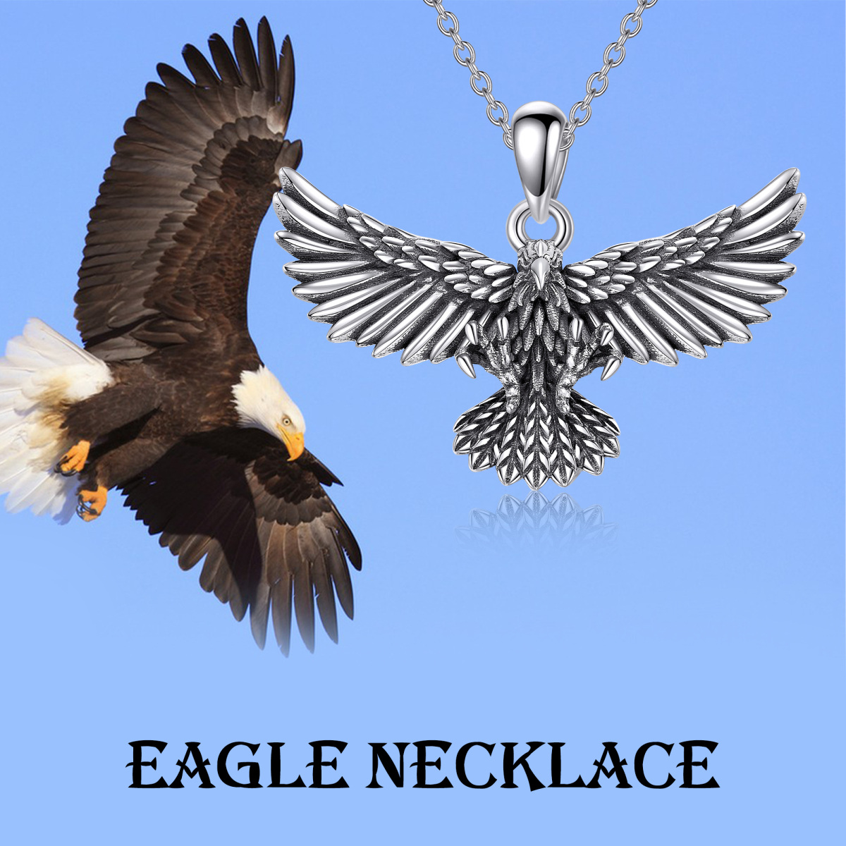 Sterling Silver Eagle Pendant Necklace for Men-3