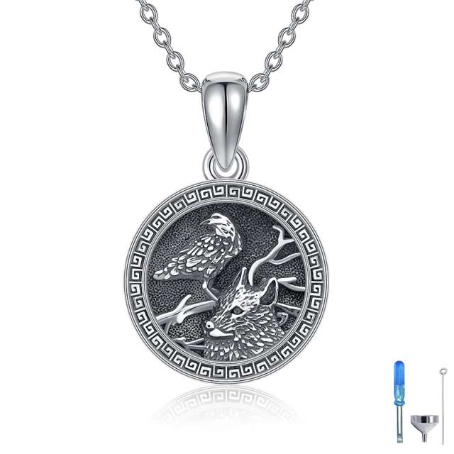 Collier Urne Aigle et Loup en argent Sterling-1