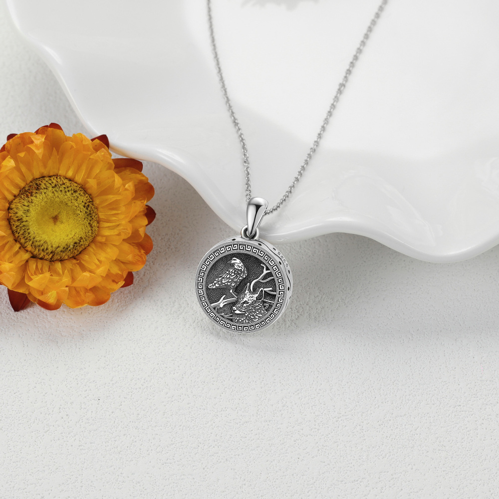 Sterling Silver Eagle & Wolf Urn Necklace for Ashes-3