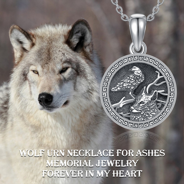 Sterling Silver Eagle & Wolf Urn Necklace for Ashes-6