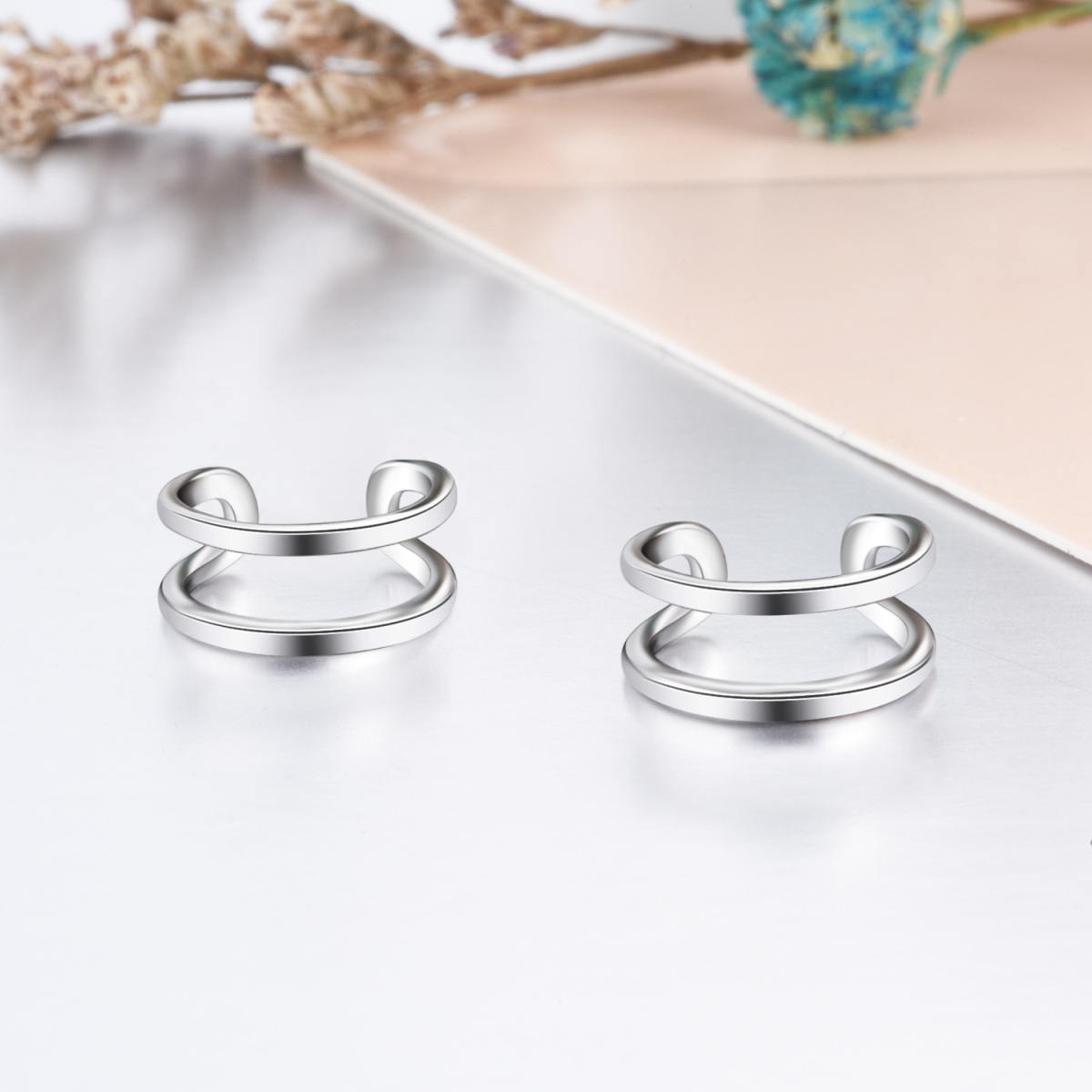 Pendientes de aro con clip envolvente en forma de puño de oreja de plata esterlina para mujeres y niñas-4