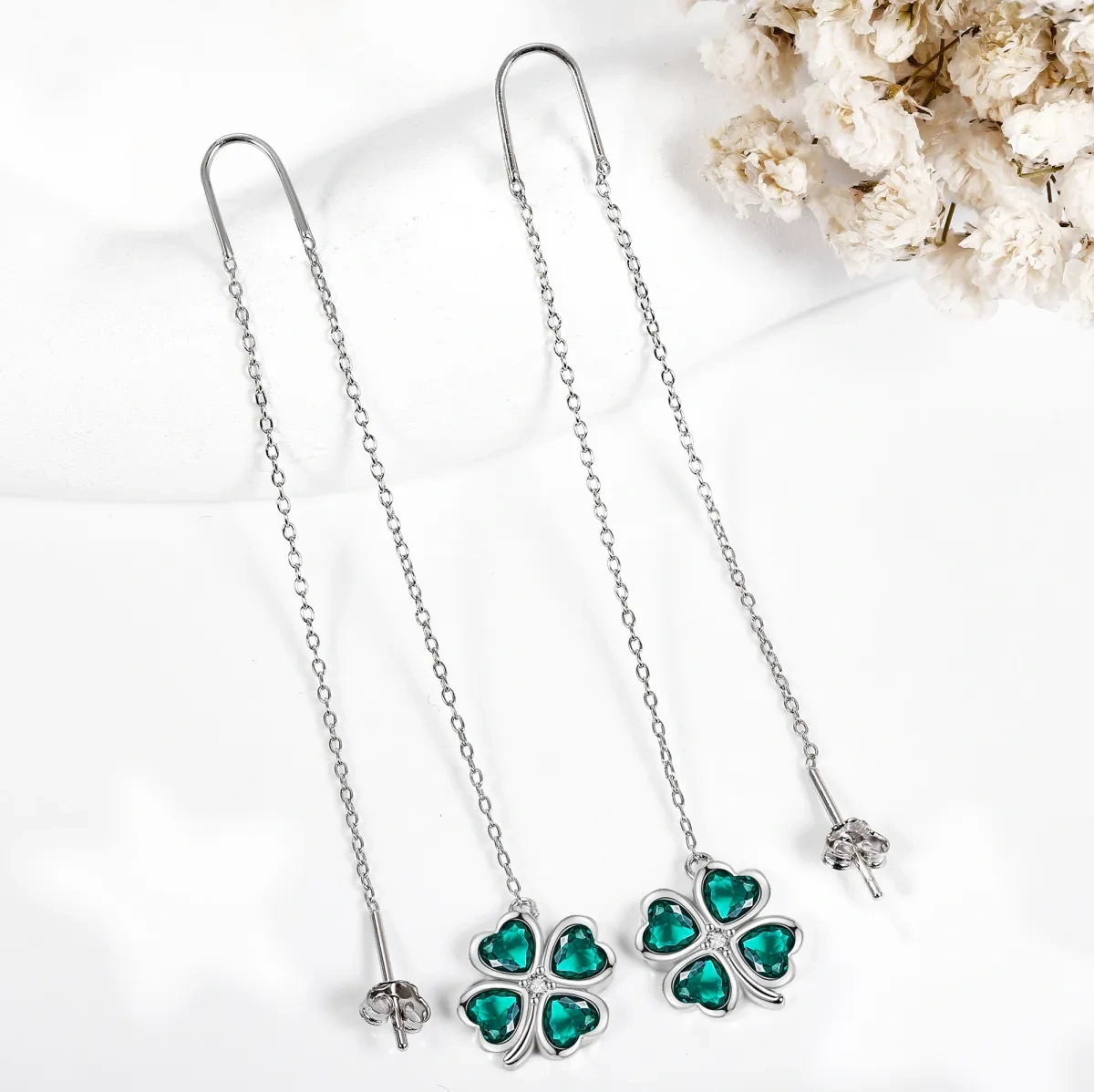 Boucles d'oreilles en argent sterling 925, motif trèfle à quatre feuilles, cadeau pour femme et maman-3