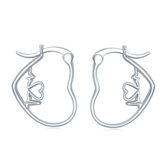 Sterling Silver Electrocardiogram & Heart Hoop Earrings-44