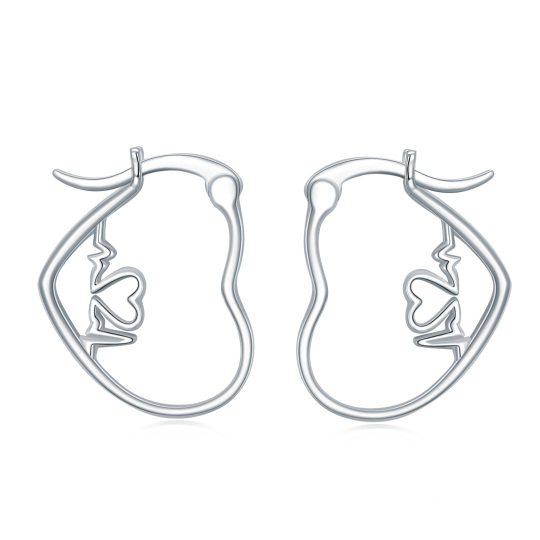 Sterling Silver Electrocardiogram & Heart Hoop Earrings