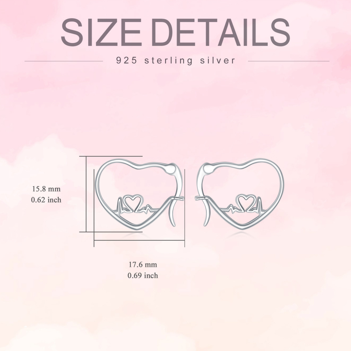 Sterling Silver Electrocardiogram & Heart Hoop Earrings-5