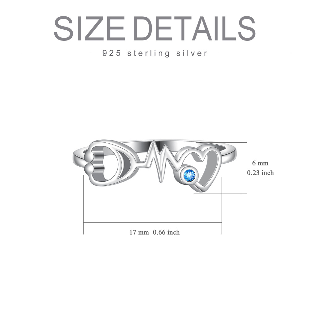 Sterling Silver Cubic Zirconia Electrocardiogram With Heart Stethoscope Ring For Women-5