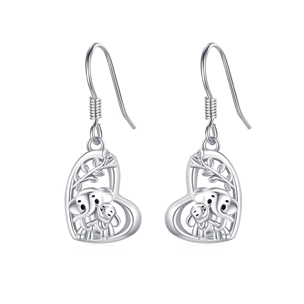 Sterling Silver Elephant Drop Earrings-1
