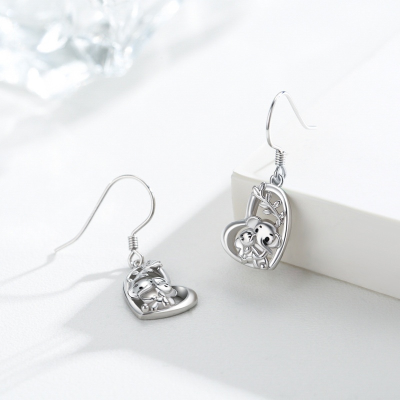 Sterling Silver Elephant Drop Earrings-3