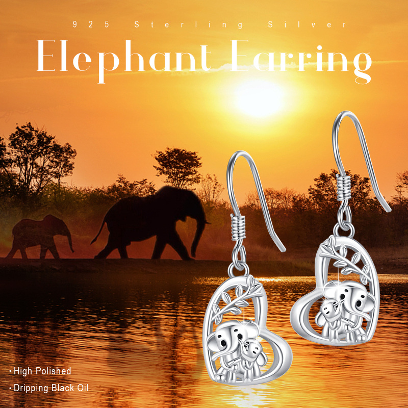 Sterling Silver Elephant Drop Earrings-5