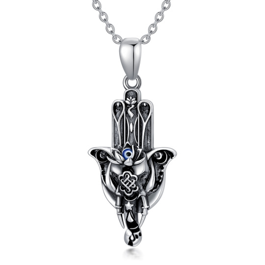 Sterling Silver Elephant & Hamsa Hand Pendant Necklace