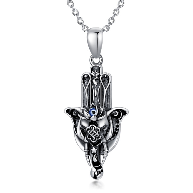 Collier en argent sterling avec pendentif éléphant et main Hamsa-1