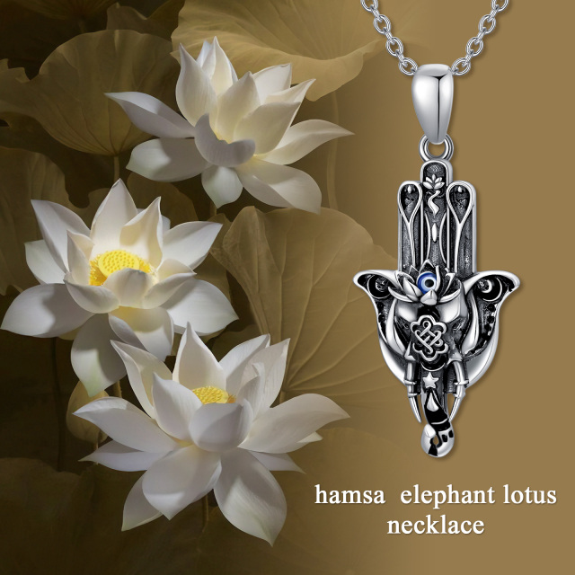 Sterling Silber Elefant & Hamsa Hand Anhänger Halskette-3