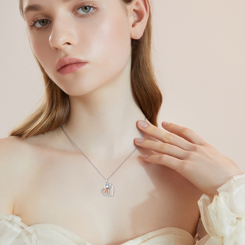 Collar con dije de corazón de elefante y circonita cúbica en plata esterlina para mujer-2