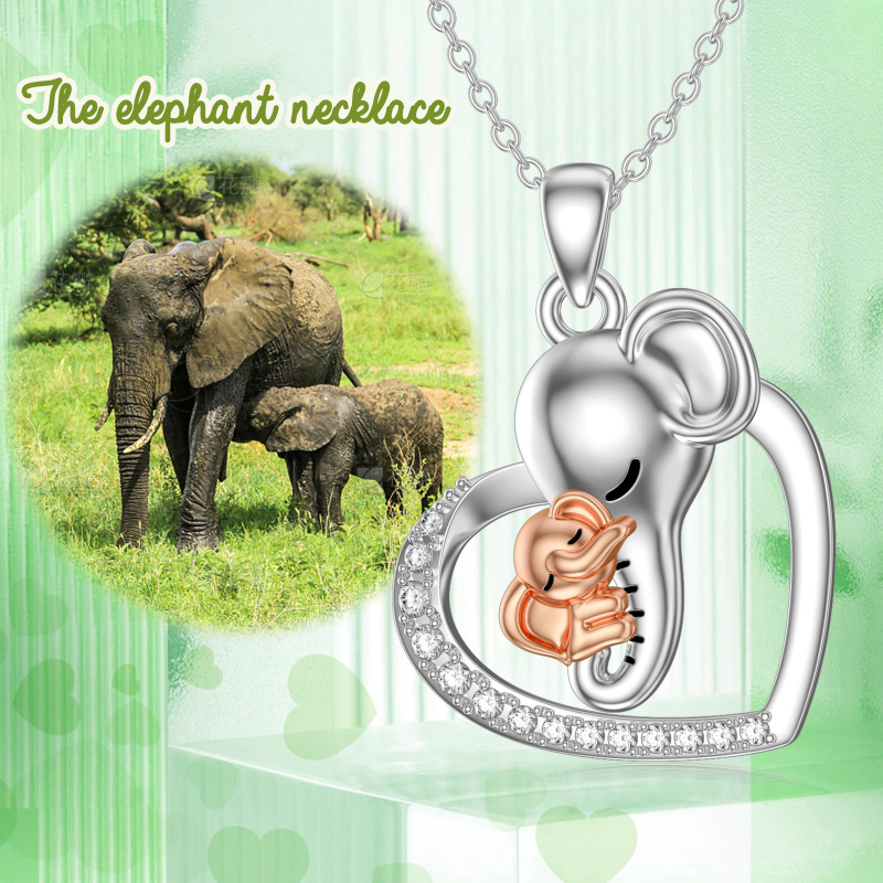 Collar con dije de corazón de elefante y circonita cúbica en plata esterlina para mujer-5