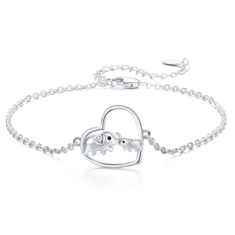 Sterling zilveren cubic zirconia olifant hart hanger armband-2