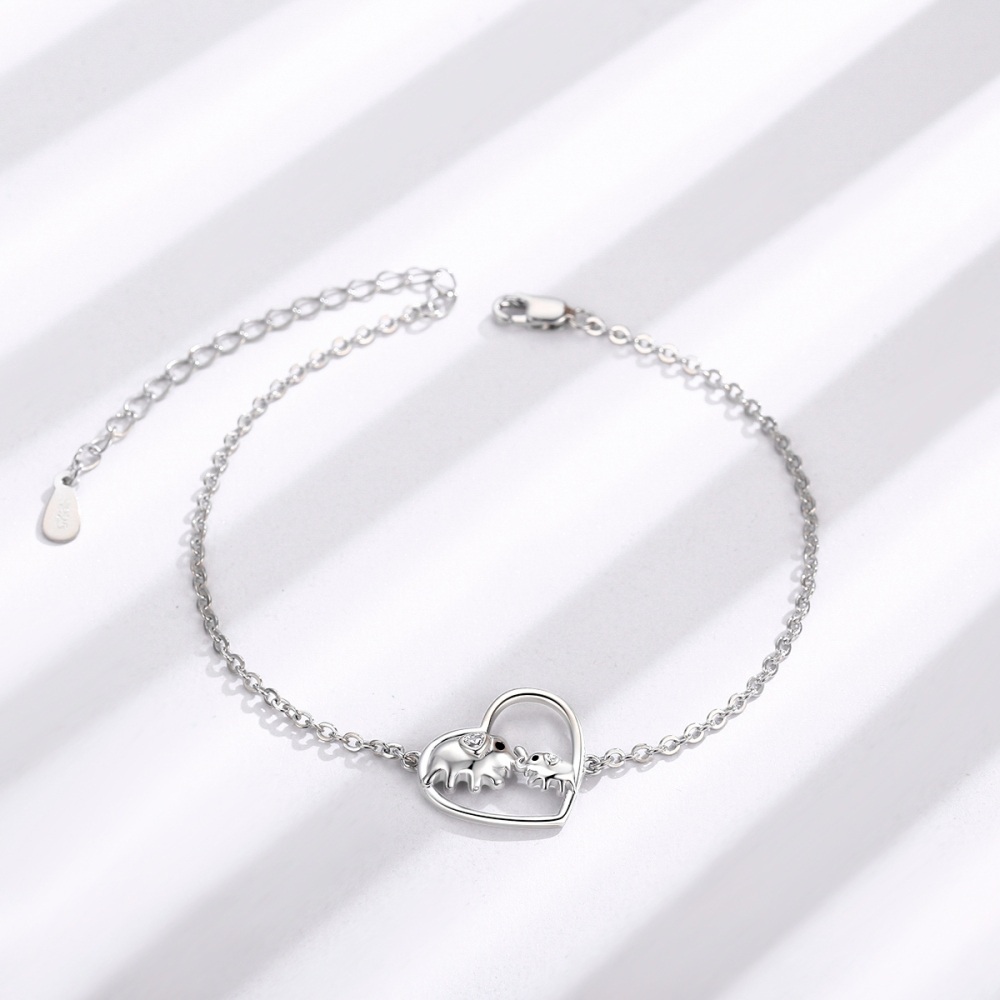 Sterling Silver Cubic Zirconia Elephant & Heart Pendant Bracelet-3