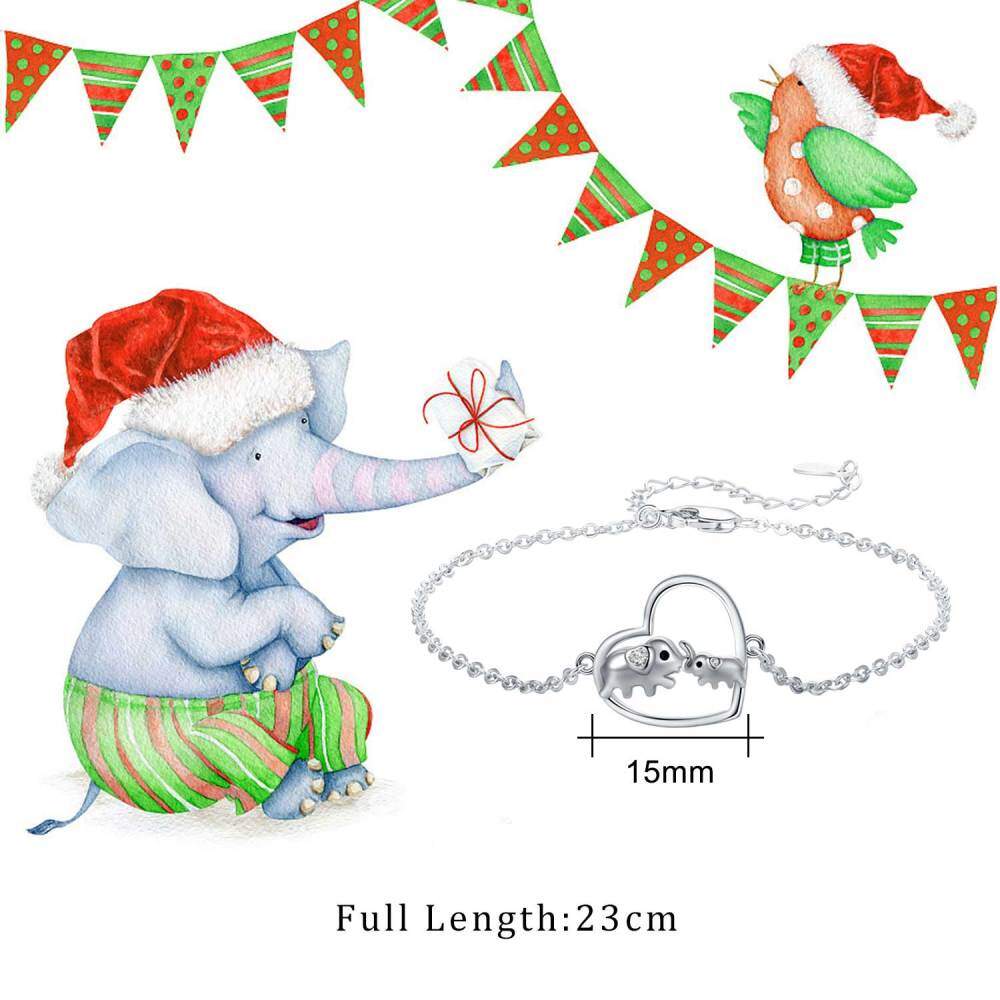 Sterling Silver Cubic Zirconia Elephant & Heart Pendant Bracelet-4