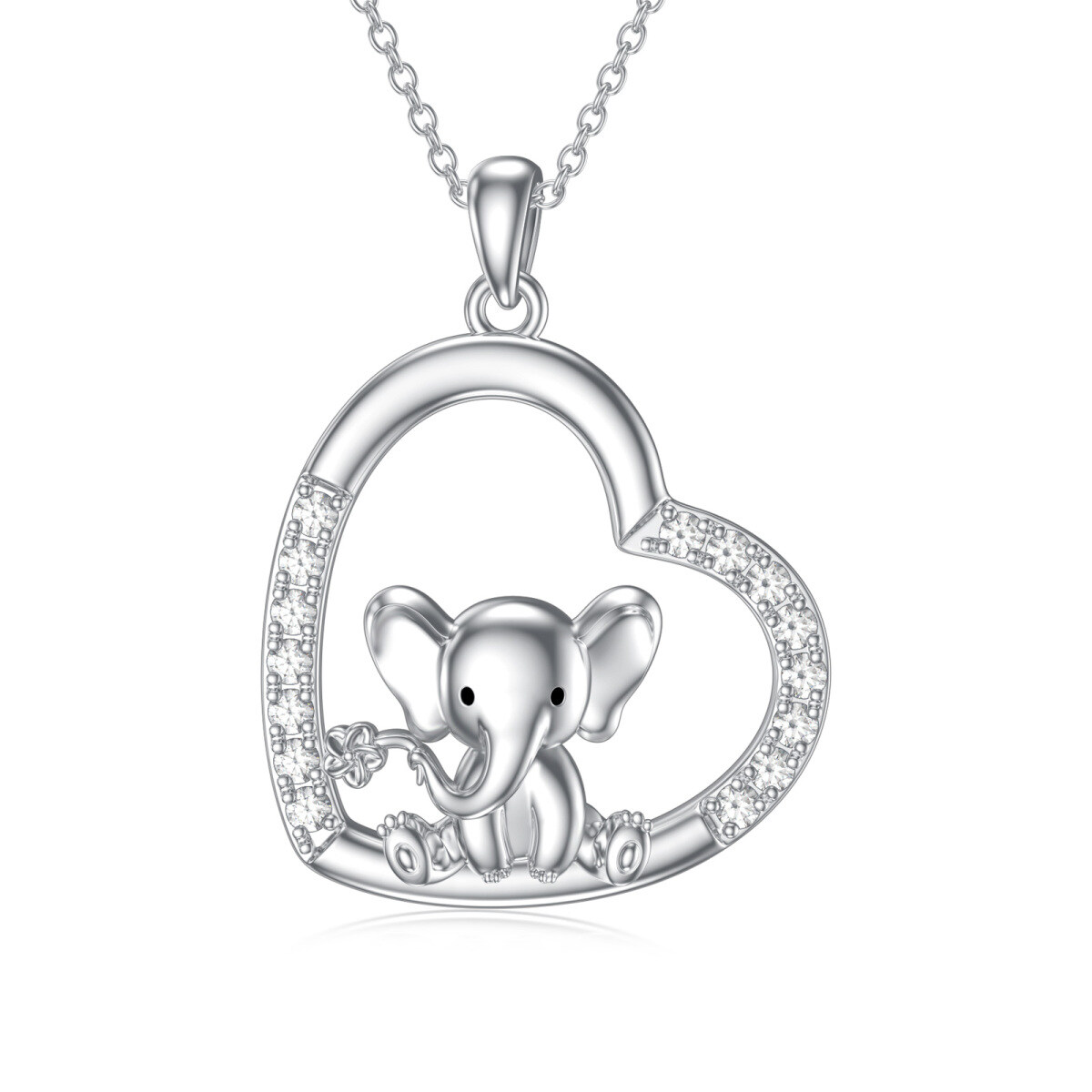 Sterling Silber Cubic Zirkonia Elefant & Herz-Anhänger Halskette-1