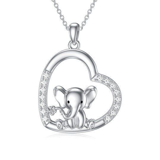 Collier en argent sterling avec pendentif éléphant et cœur en zirconium cubique