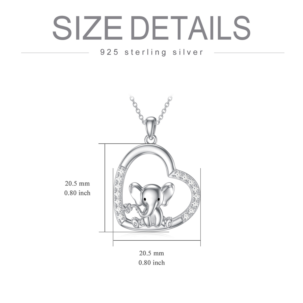 Sterling Silber Cubic Zirkonia Elefant & Herz-Anhänger Halskette-6