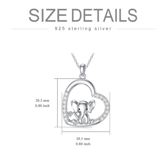 Sterling Silver Cubic Zirconia Elephant & Heart Pendant Necklace-6