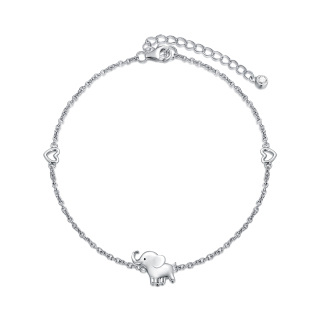 Sterling Silver Elephant & Heart Single Layer Anklet-56