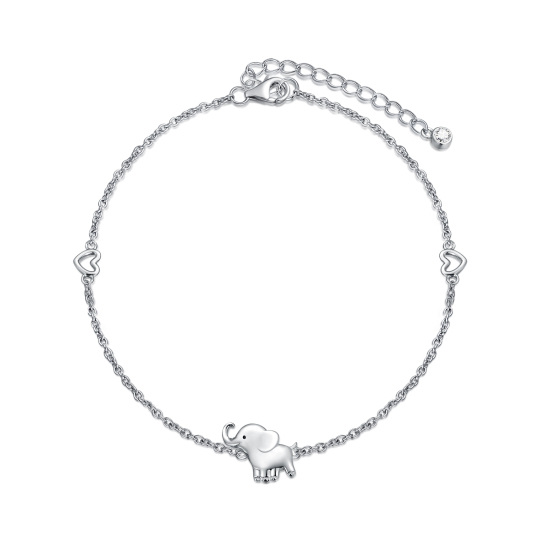 Sterling Silver Elephant & Heart Single Layer Anklet