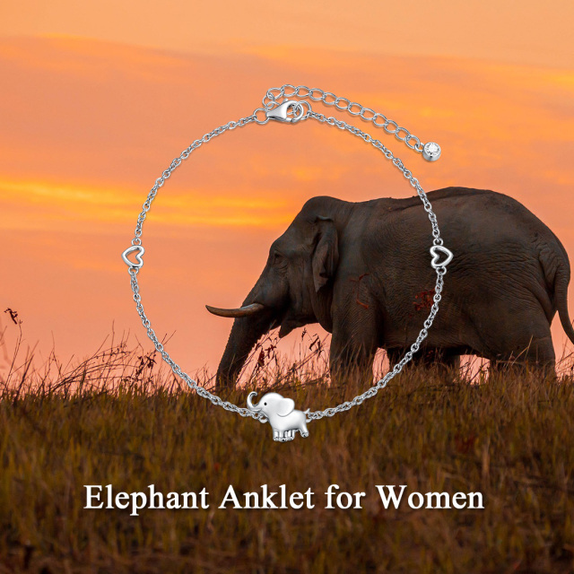 Bracelet de cheville en argent Sterling Elephant & Heart Single Layer Anklet-6