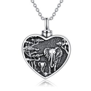 Sterling Silver Elephant & Heart Urn Necklace for Ashes-34