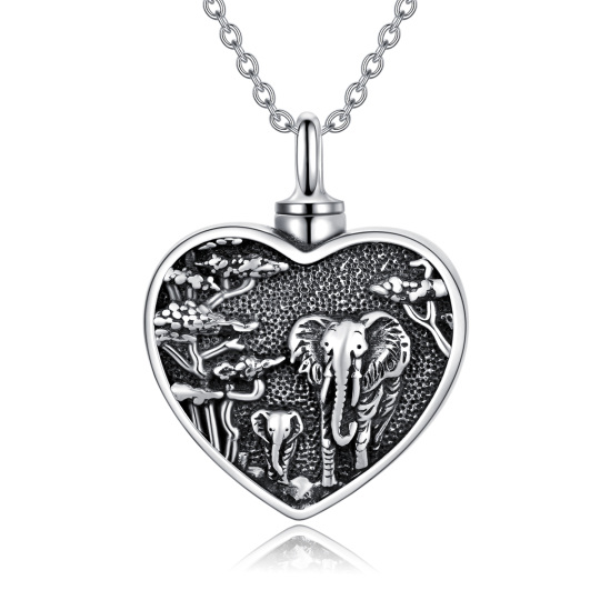 Collier en argent sterling pour cendres avec éléphant et coeur