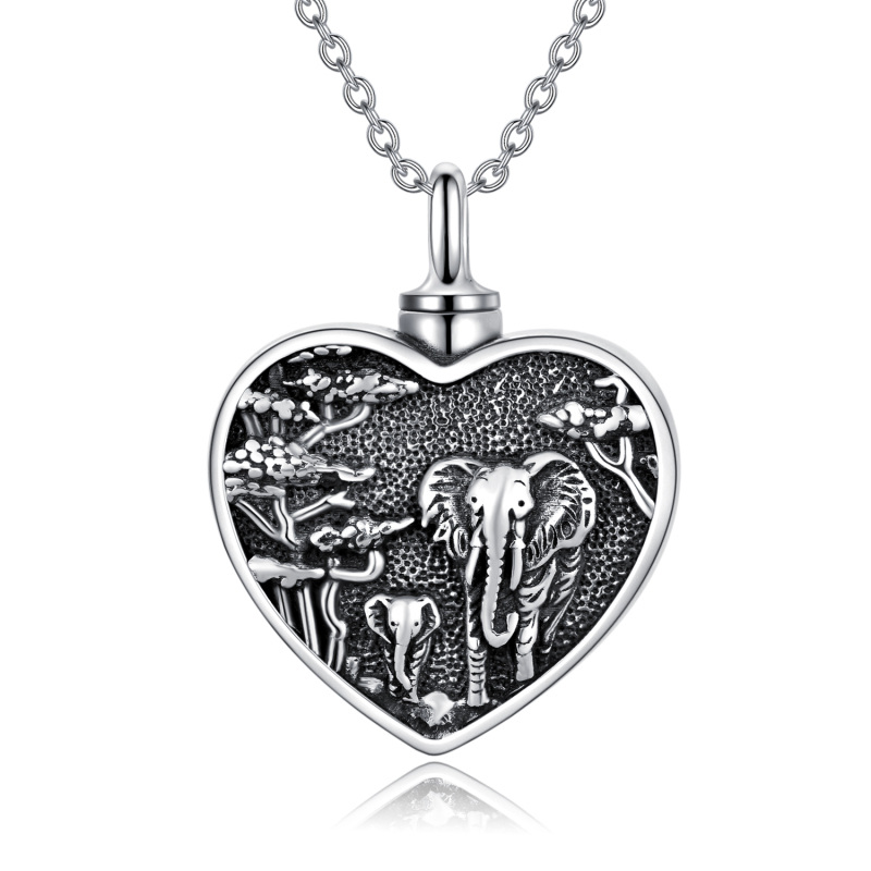 Sterling Silver Elephant & Heart Urn Necklace for Ashes-4