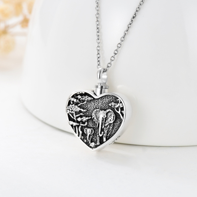 Collar Urna Elefante y Corazón de Plata de Ley para Cenizas-3