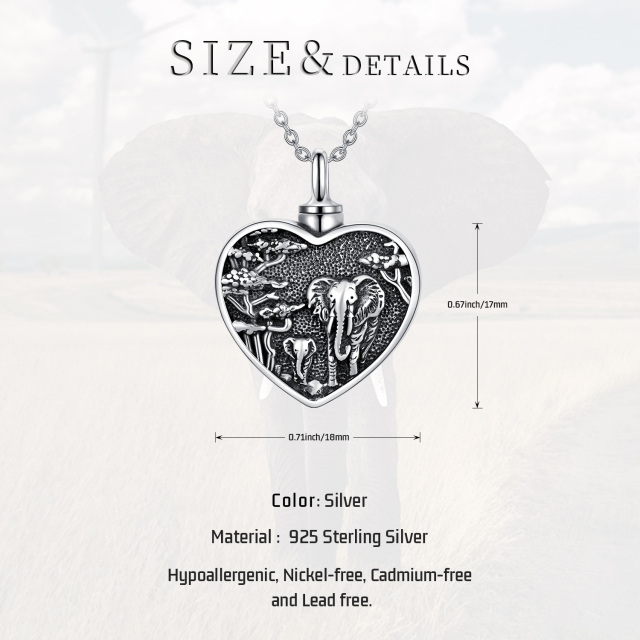 Collar Urna Elefante y Corazón de Plata de Ley para Cenizas-5