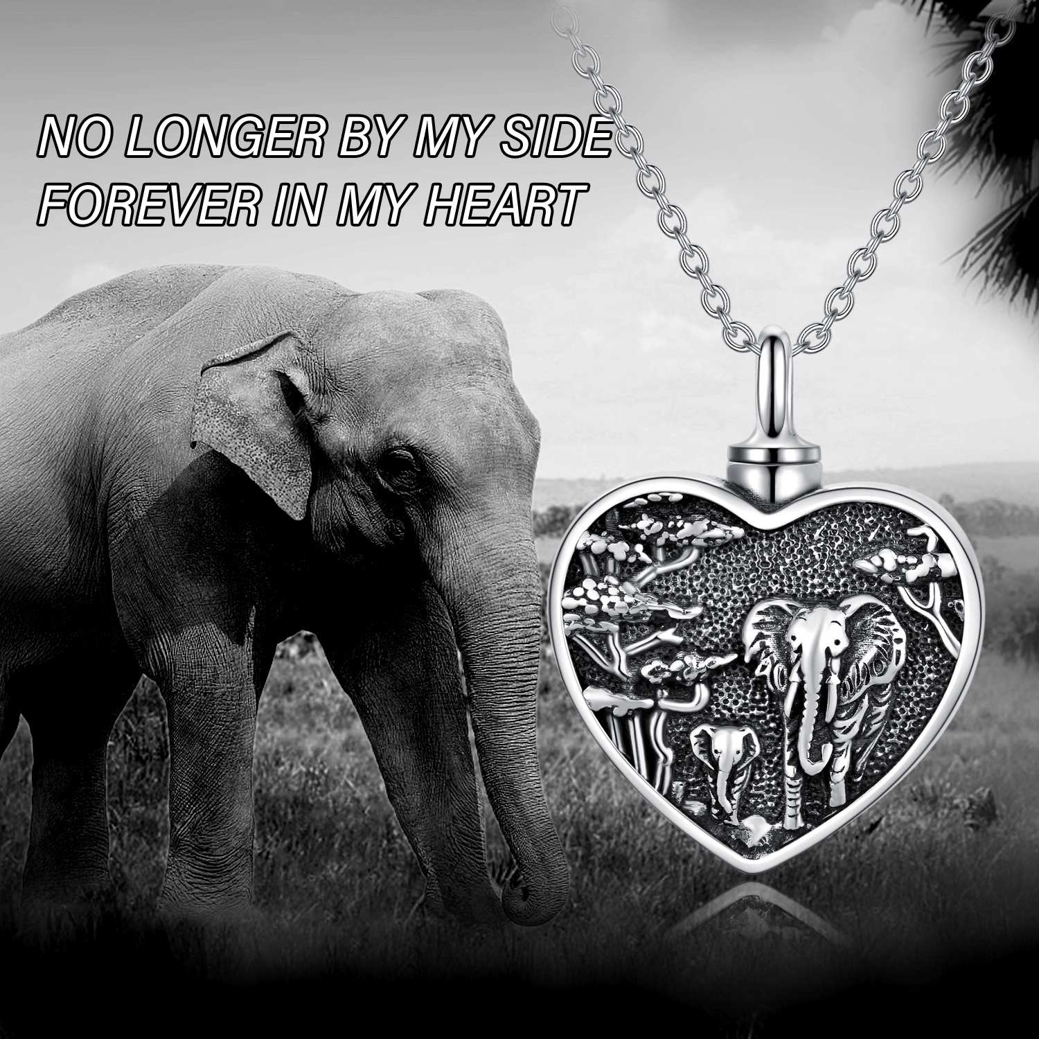 Sterling Silver Elephant & Heart Urn Necklace for Ashes-6