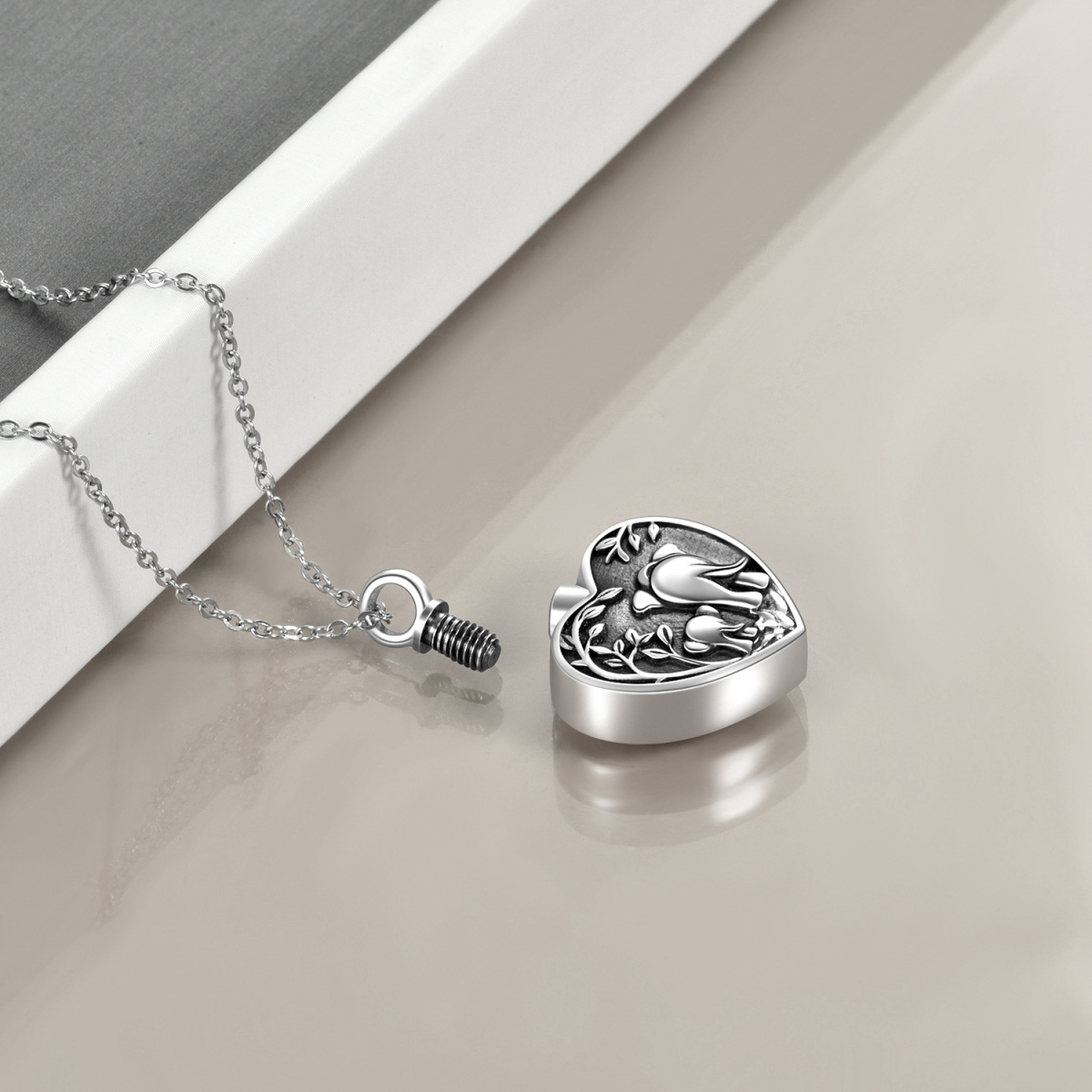 Sterling Silver Cubic Zirconia Elephant & Heart Urn Necklace for Ashes with Engraved Word-3